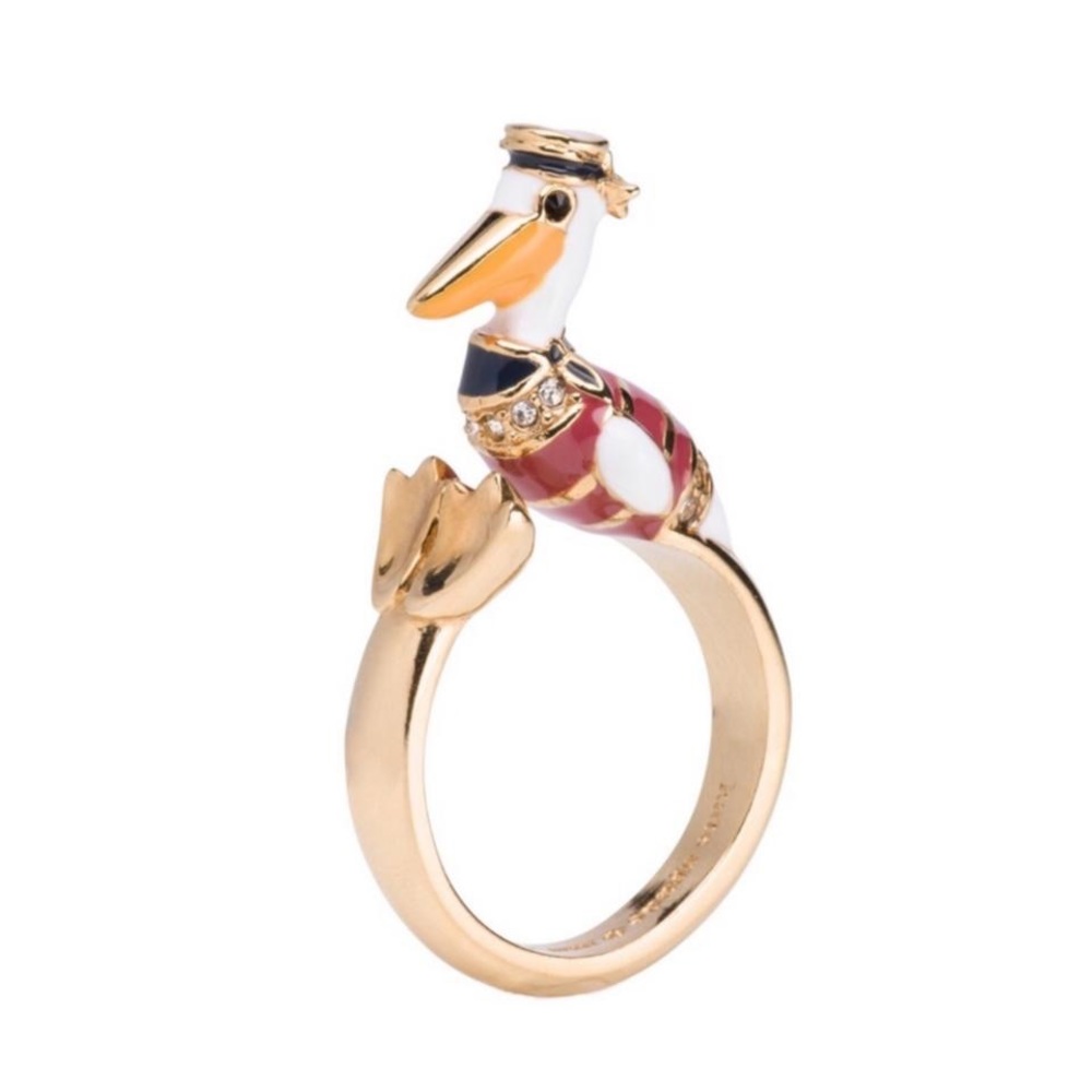 KATE SPADE 12K Gold Plated Enamel Fill Taking Flight Pelican Ring